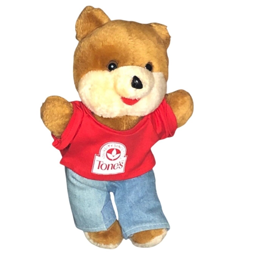 Vintage Tones Spices Promotional Plush Teddy Bear‎ Red Shirt Denim Overalls Toy